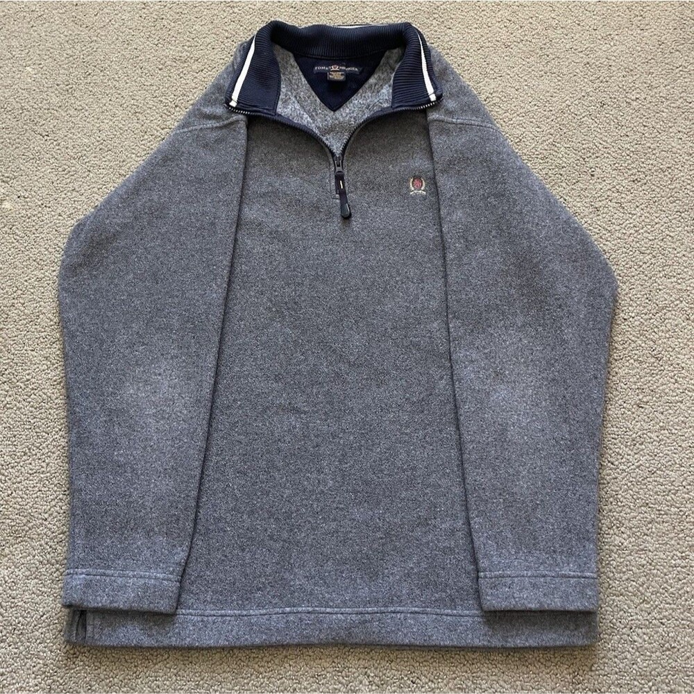 Vintage 90s Tommy Hilfiger Quarter Zip Fleece Mens L Gray